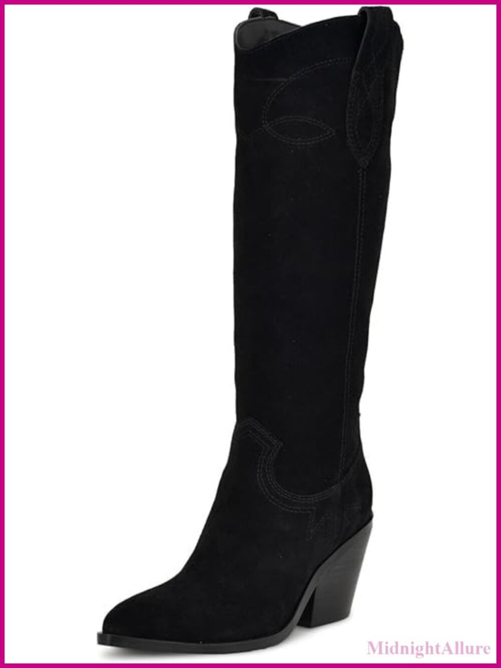 Women's Suede Knee High Cowboy Western Boots Pointed Toe Block Heel